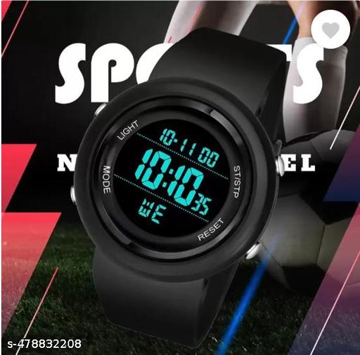 Black Solid Round  Sports Watch For Kids.