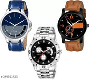 Stylish Men Glamour Brown Leather Analog Latest Watches gifted Man combo set