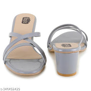 Taydol women grey fancy footwear block heel cone heel spool heel pvc sole open toe with strip solid pattern slip-on medium heel sandal (72)