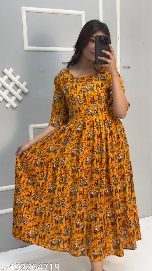 Printed Gown Premium kurta for Women Kurta forWomen's Rayon Printed Long Flared Anarkali Kurti Beautiful Women WOMEN NEV PRINTED RAYON ANARKALI KURTI