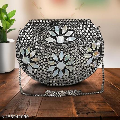 Shakuntala Textiles  Bridal Women's Antique Brass Purse Ethnic Handmade Metal Clutch Bag, party formal silver bag