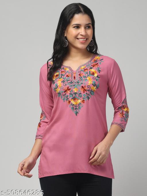 Timorous Fashion  Women Embroidered, Embellished Viscose Rayon Straight Kurtis For Women's And Girl's