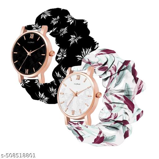 Analog Scrunchie Watch for Women & Girls Premium Silk Satin Cloth Scrunchie Watch Multicolor Fabric Bend Watch For Girls And Women Pack Of 2
