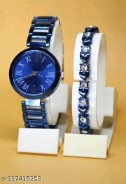 Premium Quality Round Dial Fancy Metal Belt Analog Watch with Heart Designer Diamond Bracelet for Women