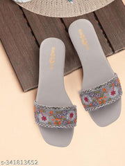 Women's Premium Floral Embroidered Toe Ring Flats for Women | Designer Open Toe Slip-On Casual & Party Wear Footwear
