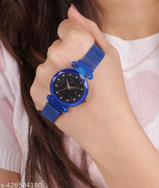 New Magnetic Strap Black Dial Analog Wrist Watch for Women's and Gilr's