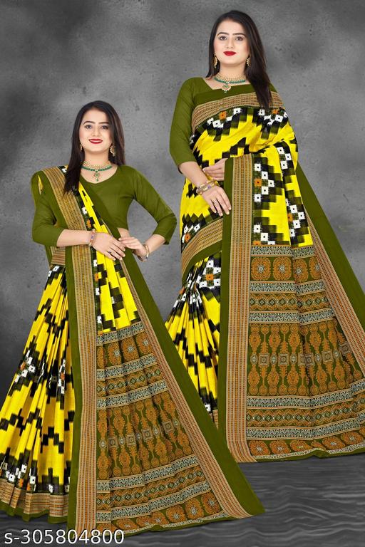 Pure Yellow Sambalpuri Cotton Saree with Bomkai Handloom Odisha/Ethnic Odisha Handloom Cotton Printed Saree/Cotton Sambalpuri Printed Saree Pasapali (Pack Of 1)