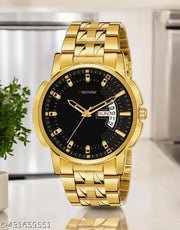 Day&Date Function Watch With Black Dial and Golden Chain belt  Analog Watch for Men