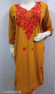 New Look Fashion Woolen Kurtis | Kashmiri Embroidery Designee Kurti Knee Length