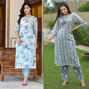 Cotton Printed Kurta Set For Women (Combo of 2 )