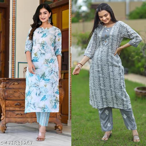 Cotton Printed Kurta Set For Women (Combo of 2 )