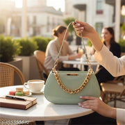 latest and trendy Sling Bag for girl & Women|Stylish Light Green Handbag with Gold Chain|Elegant Pista Green Purse for Women|New Party Wear Light Green Shoulder Bag