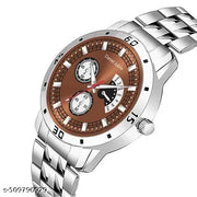Letest Trendy Luxe Brown  Dial Analog Watch , Sleek Metal Band, and Sub-Dials Watch For Men's & Kids