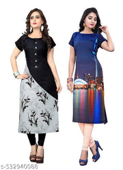 Women's and Girls Digital Print Crepe Aline Straight kurti new arrival
