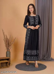 Women's Printed Rayon High Side Slit Straight Kurta