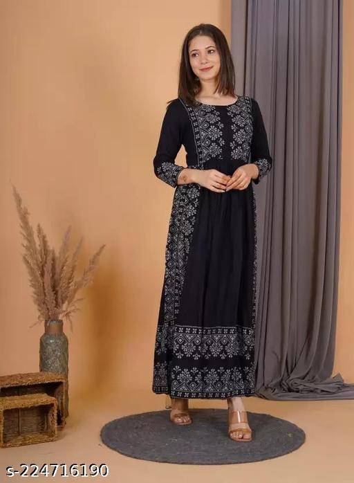 Women's Printed Rayon High Side Slit Straight Kurta