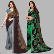 Combo of Printed, Daily Wear, Georgette Sarees with blouse piece(Pack of 2)