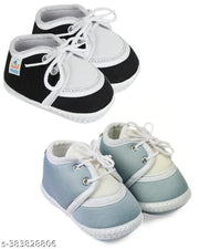 Neska Moda 6 To 12 Months Baby Boys & Girls Pack of 2 Pair Cotton Lace Shoes/Booties (Black,Grey)-SK145andBT2158