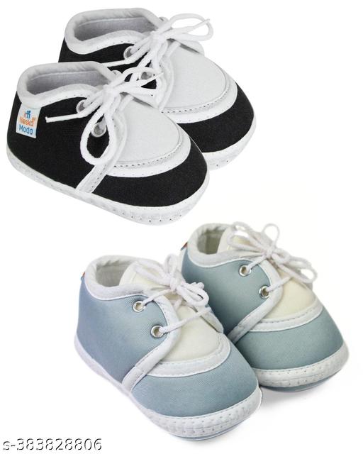 Neska Moda 6 To 12 Months Baby Boys & Girls Pack of 2 Pair Cotton Lace Shoes/Booties (Black,Grey)-SK145andBT2158