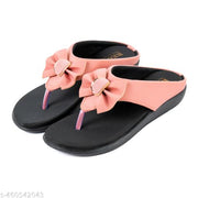 Women’s Pink Bow Design Flat Sandals | Stylish Toe Post Slippers for Girls & Ladies | Casual & Party Wear Footwear