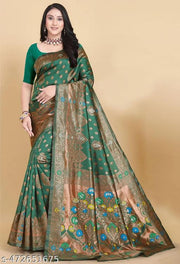 Green Pethani Silk Saree And Unstitched Blouse For Women