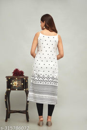 Women's Rayon Printed Sleeveless Kurti/half Sleveless/kurti/Printed Straight Fit Sleeveless Kurti
