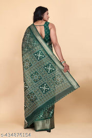 Women's Cotton Cambric Bandhani Printed Saree with Unstitched Blouse Piece