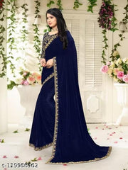 Attractive Embroidered Bollywood Velvet Saree With Blouse