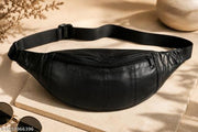 Stylish Black Leather Waist Bag / Crossbody Sling Bag
