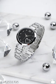 BUY 1 GET 1 FREE-Best Quality Ethnic Silver Metal Chain Belt Analog Watches for Women with Gorgeous Diamond Cosmic Bracelet for Girls