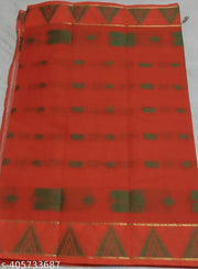 Raj Saree House Women's Bengali Pure Cotton Handloom Saree I Tant Saree I BengalI Saree  Daily  wear Tant   ( ORRANGE // Without Blouse)