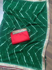 sawan special lahariya print georgette saree, soft georgette fabric with codding sequence with multi colour dhaga embroidery work lace on border.superhit mothra design with blouse.