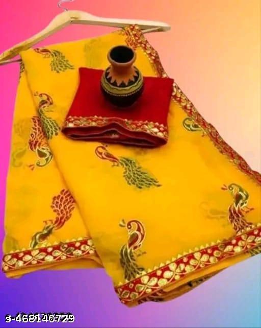 Women's Indian Bandhani Georgette zari Print yellow Saree || Ethnic || Wedding || Festive Collection Printed Saree for Women With Unstitched Seprate Blouse Piece