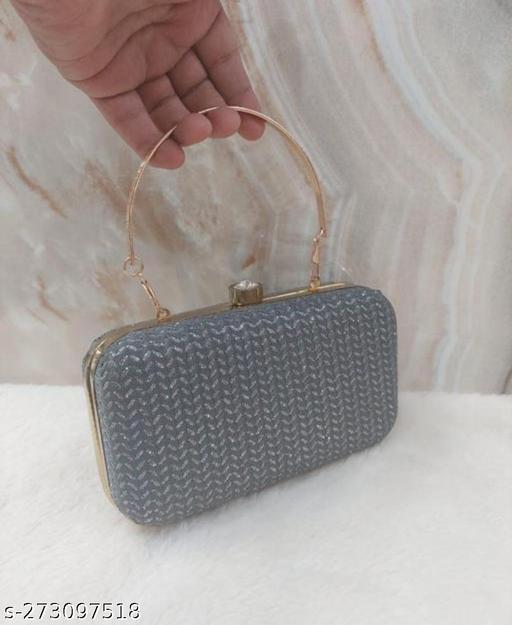 FANCY PARTYWEAR BOX CLUTCH WITH HANDLE SHIMMER SHINING BRIDAL CLUTCH
