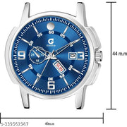 Listen Blue Day & Date Function Stainless Steel Chain Strap Analog Watch - For Men