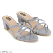 Taydol women grey fancy footwear block heel cone heel spool heel pvc sole open toe with strip solid pattern slip-on medium heel sandal (72)