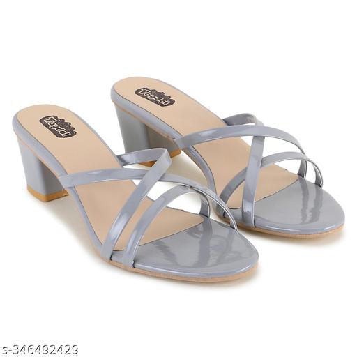 Taydol women grey fancy footwear block heel cone heel spool heel pvc sole open toe with strip solid pattern slip-on medium heel sandal (72)