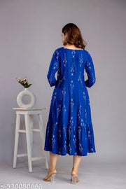 Women's Printed Rayon Anarkali Kurta for Girls Casual Wear Long Gown Kurti