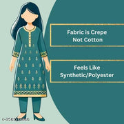 Polyster/Crepe fabric-Pack of 1 Casual And Round-Neck 3/4 Length Sleeves Red & Black Kurti (42"Inches)