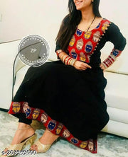 Plus Size BlackWomen Rayon Slub Flared Kurti