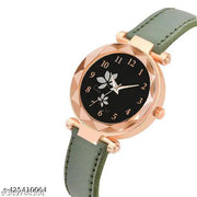 New Dial Leaf Leather Belt Girls Analog Watch