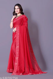Art  Stone Work hotfix Sari For new design saree for Women's & Girls With Running Blouse Piece