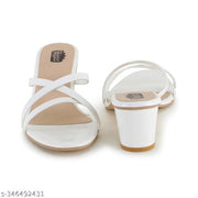Taydol women white fancy footwear block heel cone heel spool heel pvc sole open toe with strip solid pattern slip-on medium heel sandal (wht-72)