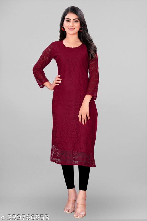 Elegant Net Fabric Embroidered Kurta for Women