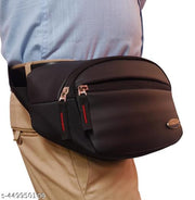 Flikker: Stylish Synthetic Leather Waist Bag for Men || Women Casual Waist Bag || Unisex Kamar Pouch Fanny Pack Waterproof Travel Hip Bag Side Bag for Boys Running Sports Money Bag Phone Pocket Belt Bag with Adjustable Strap Chest Bag (Black, Pack of: 1)