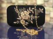 Candour Stylish & Trendy Embroidery Black Velvet Clutch