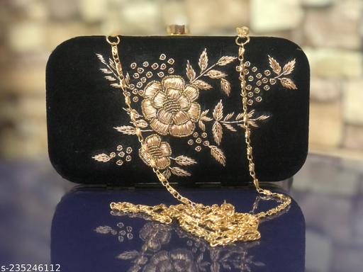Candour Stylish & Trendy Embroidery Black Velvet Clutch