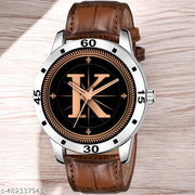 Natrix Analog Round Black Dial ALPHABET K Design Stylish Brown Leather Strap Classic Design Fancy Wrist Watch for Men and Boys, Pack of 1 - ALPHA-K-AVO-SIL-DBRW-CRL