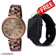 BROWN  METAL BELT ANALOG WATCH AND SMART SQUARE DIGITAL LED WATCH COMBO FOR BOYS AND MEN
