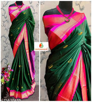 Paithani Cotton Silk Hathi White Tassels and Latkans Saree With Blouse